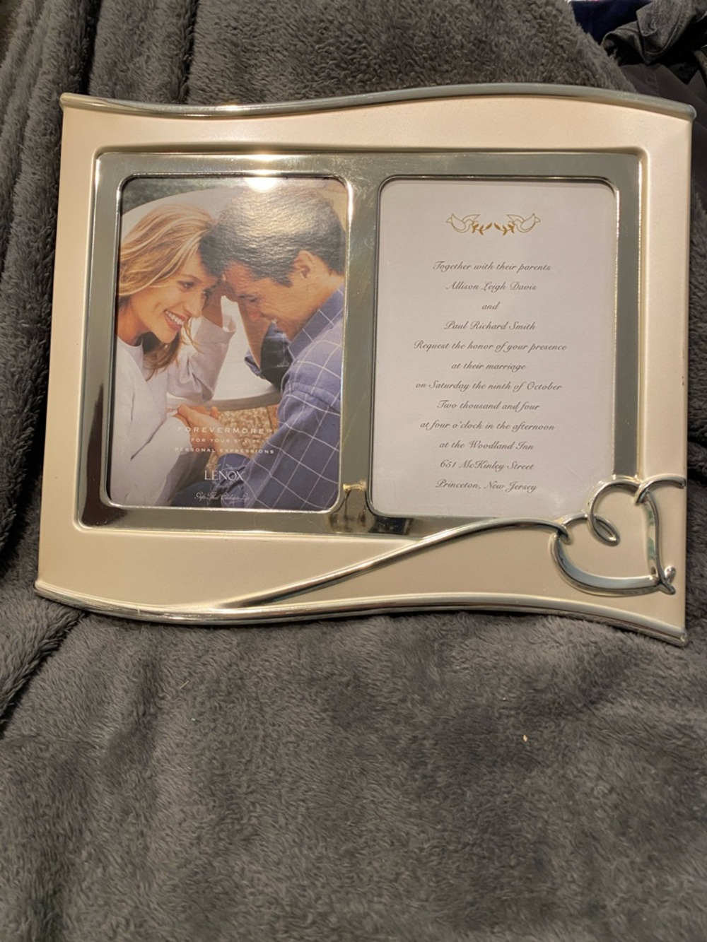 Lenox Cream and Silver Double Photo Frame with Heart Accent